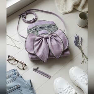 Susan Farber Collection Lavendar Purple Zipper Bow Crossbody Purse